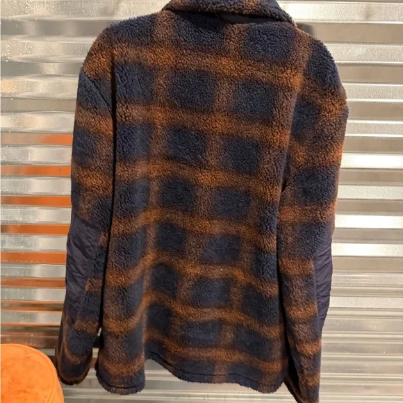 Rock & Roll denim Brown and Navy Plaid Fleece Jacket woman’s size large - Picture 3 of 3